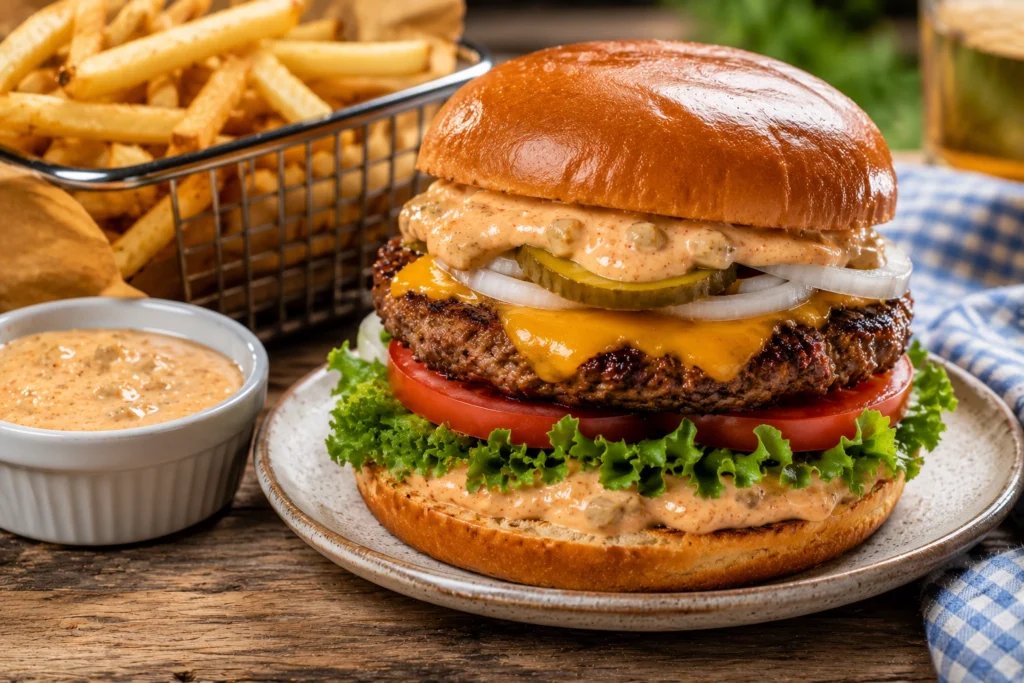 Burger and Fries with Homemade Burger Sauce