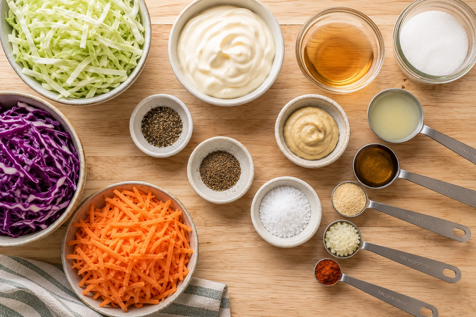 Fresh Salad Prep Ingredients on Wooden Table
