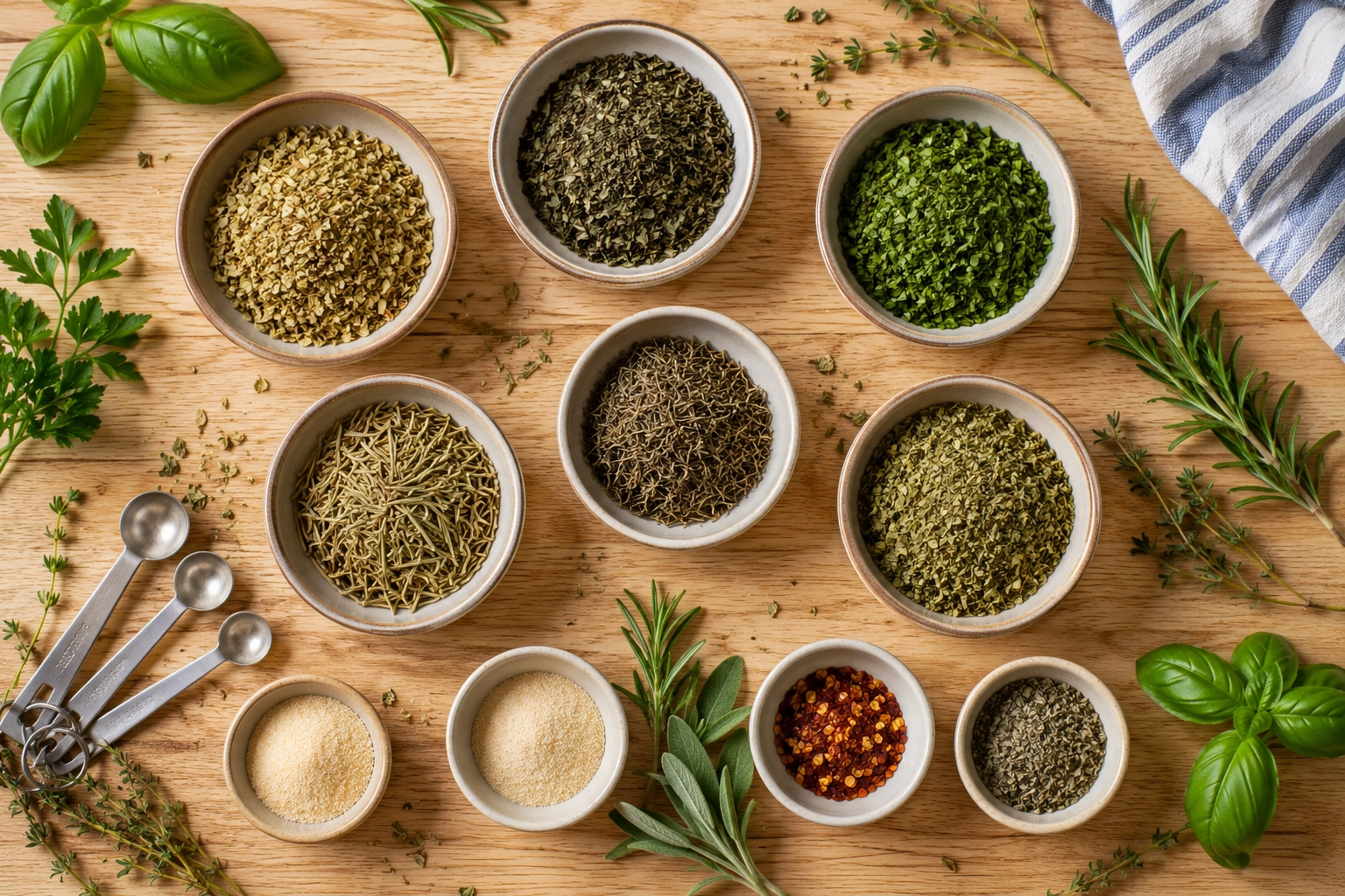 Herbs and spices flat lay arrangement
