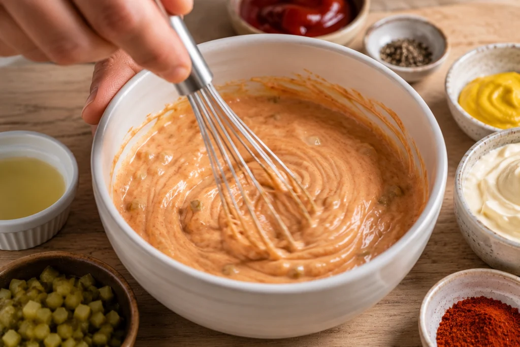 Homemade Burger Sauce in Mixing Bowl