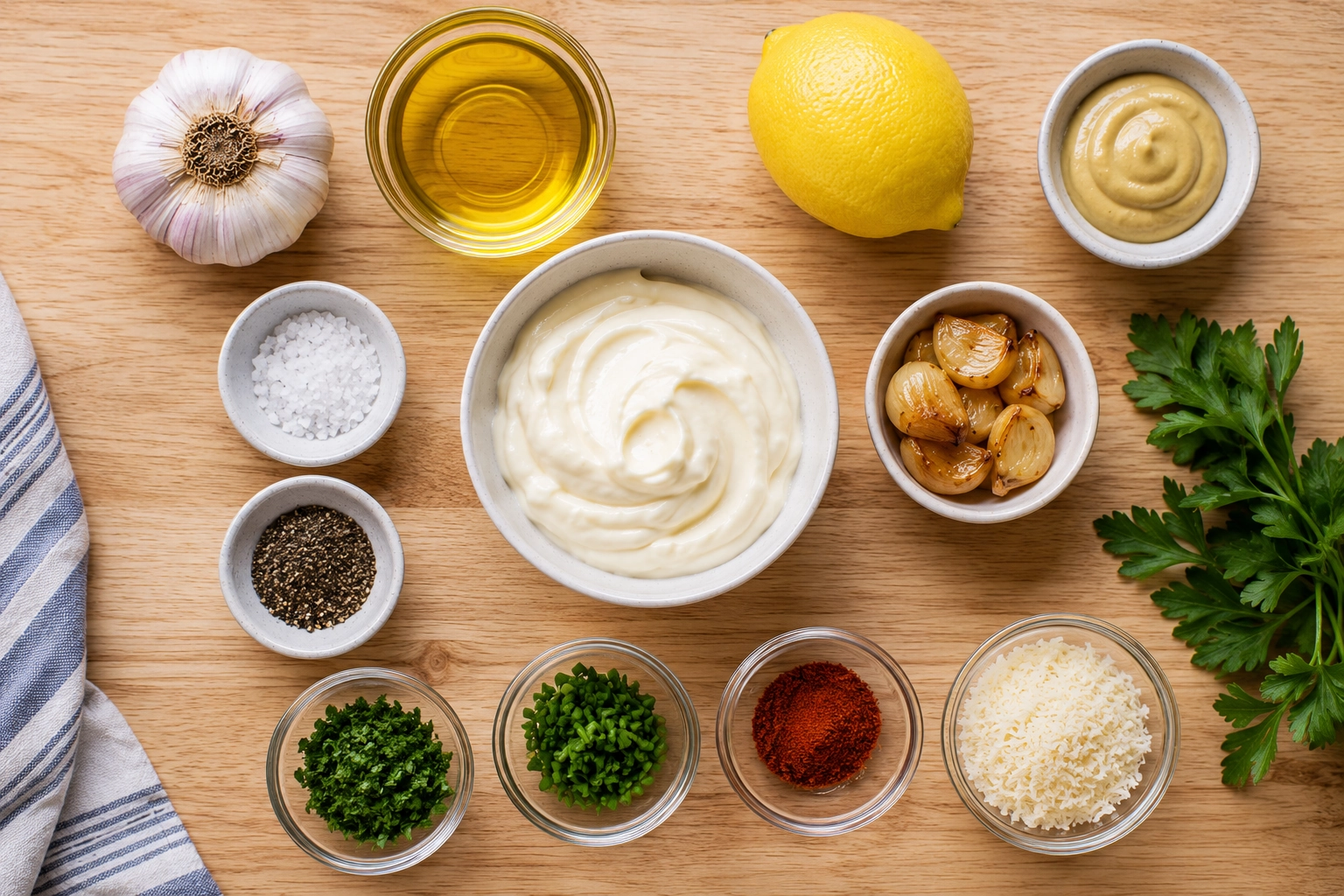 Ingredients for homemade aioli sauce