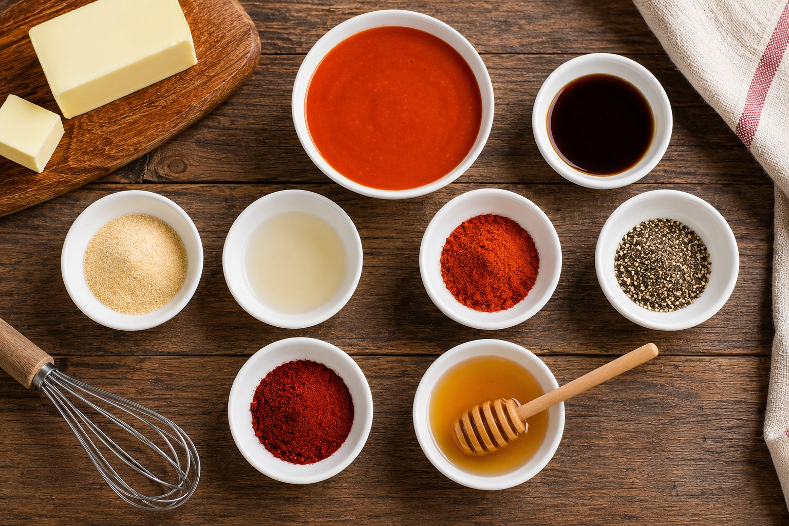 Buffalo sauce ingredients flat lay