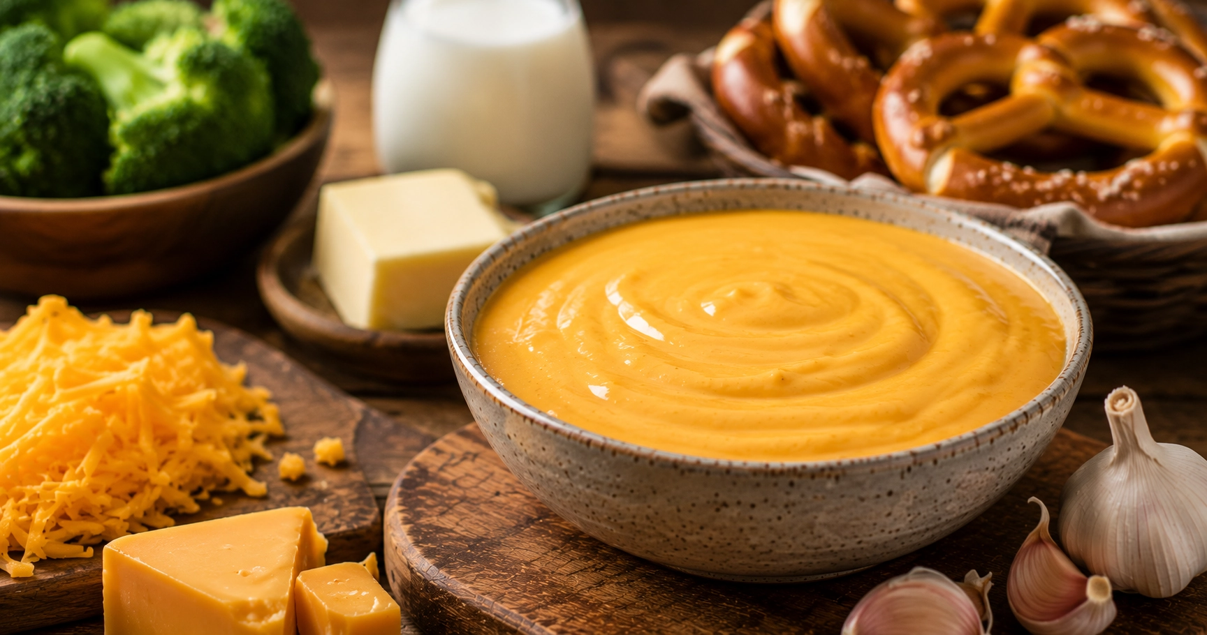 Cheese dip and rustic ingredients