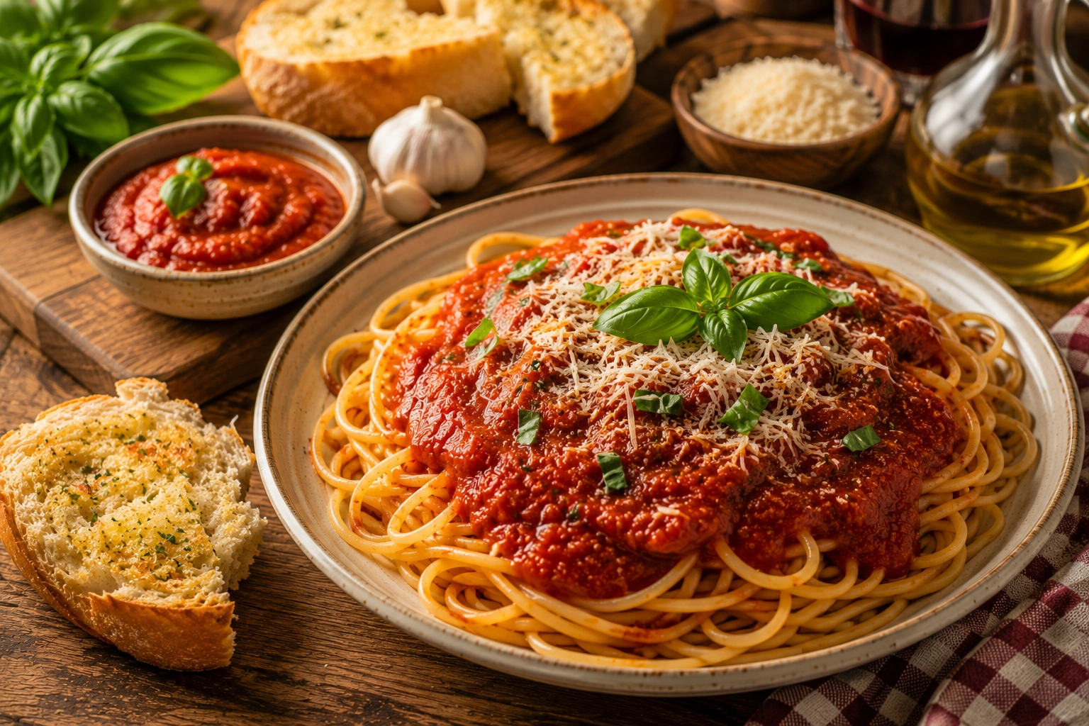 Cozy Italian pasta meal on wood