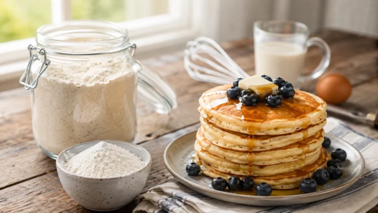 Cozy breakfast scene with pancakes