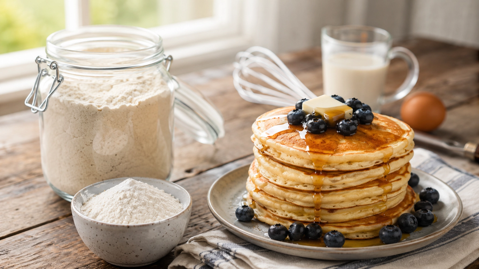 Cozy breakfast scene with pancakes