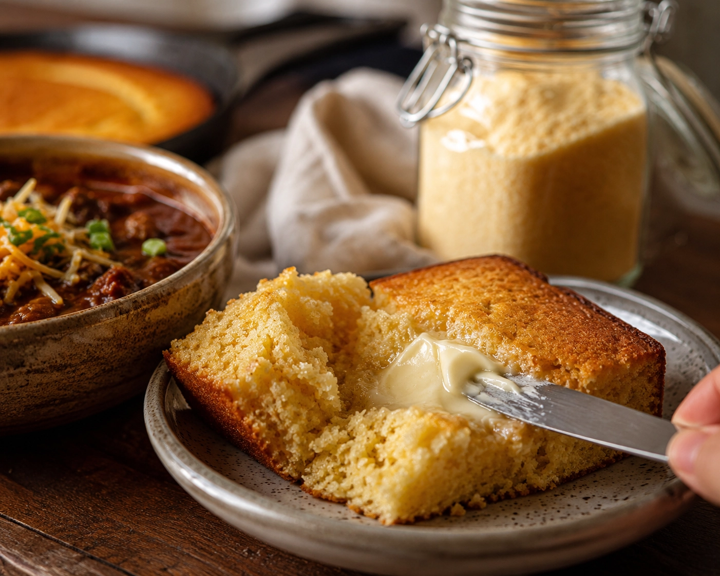 Cozy breakfast with cornbread and stew