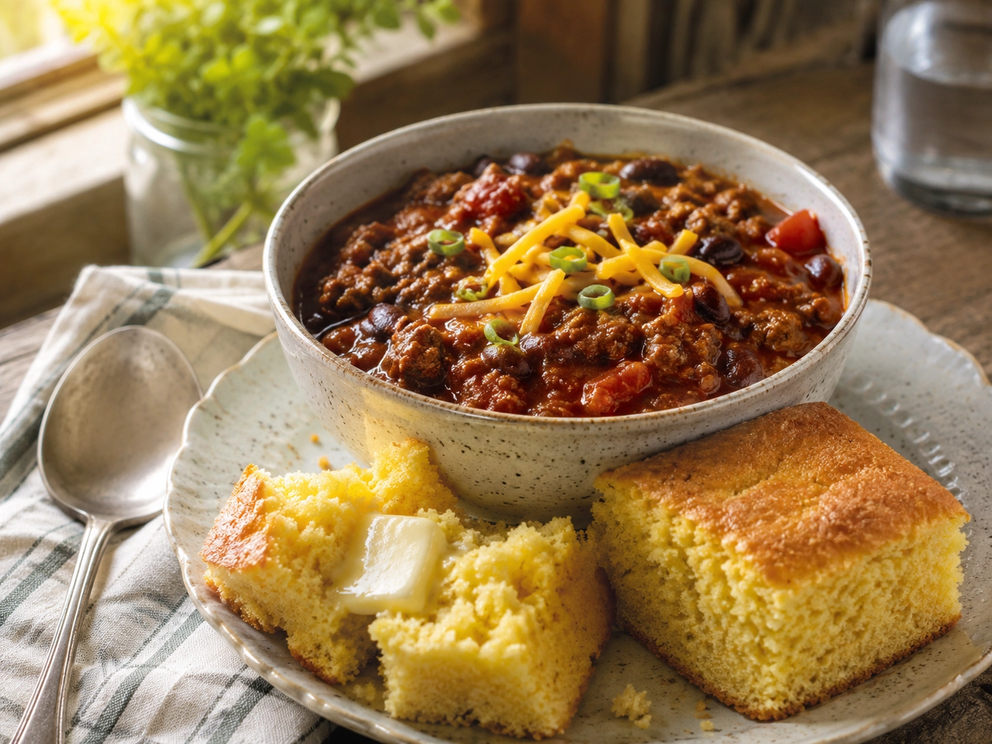 Cozy chili and cornbread meal