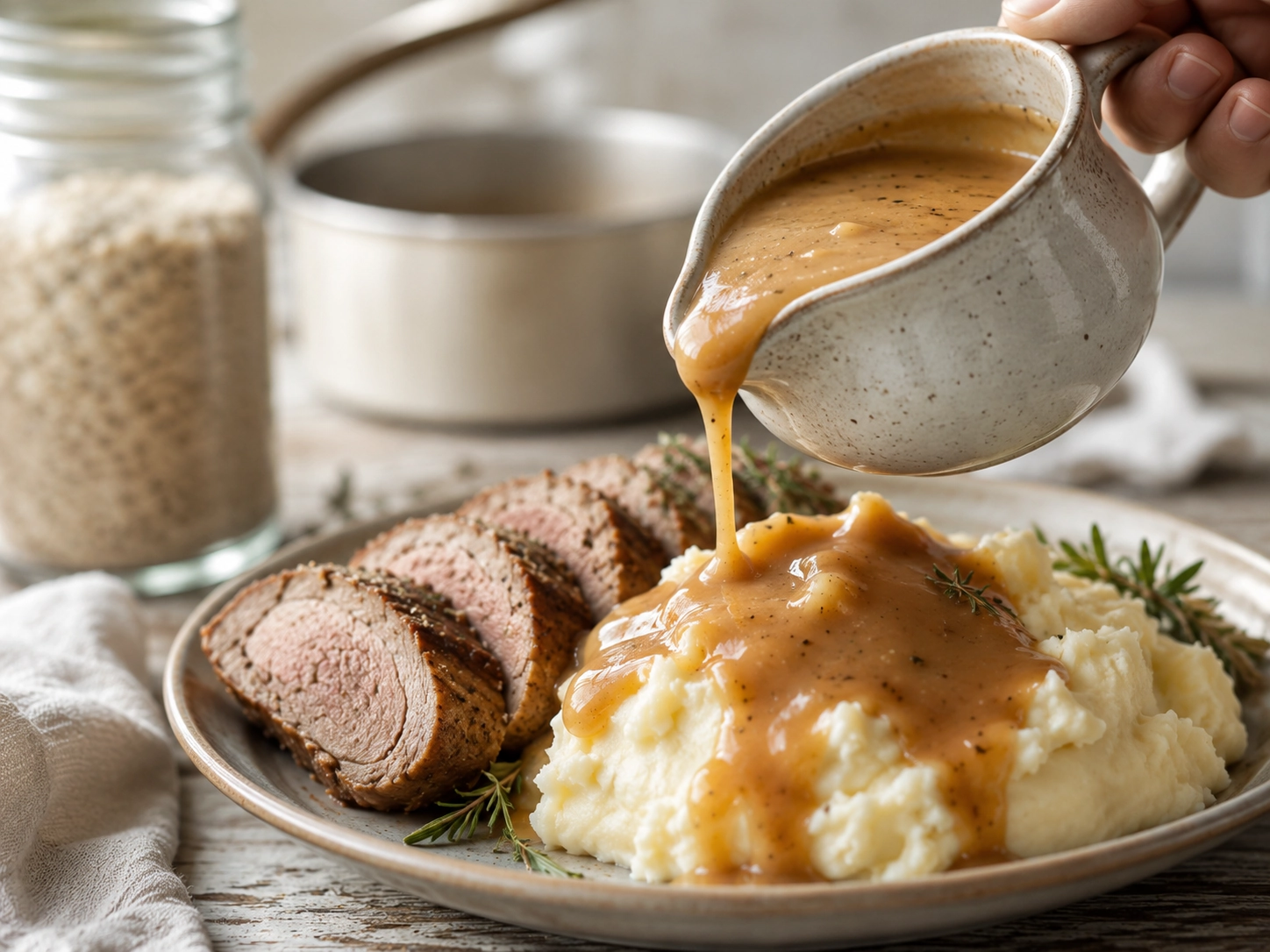 Creamy mashed potatoes with savory roast