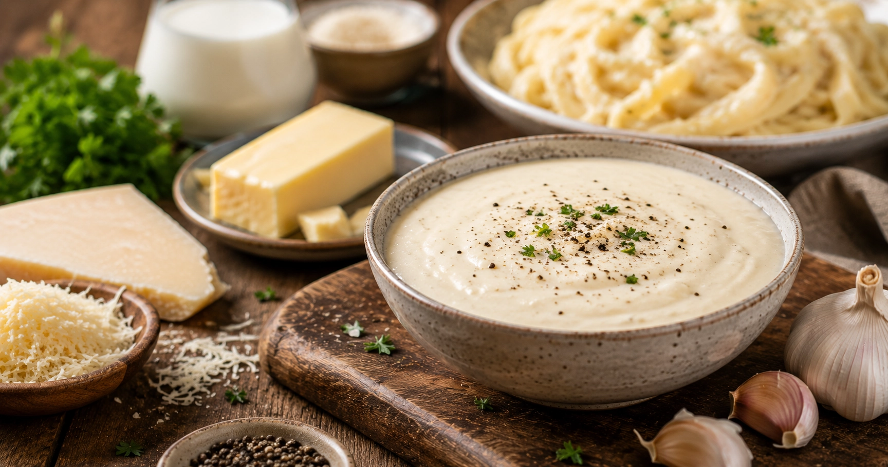 Creamy pasta and rustic ingredients