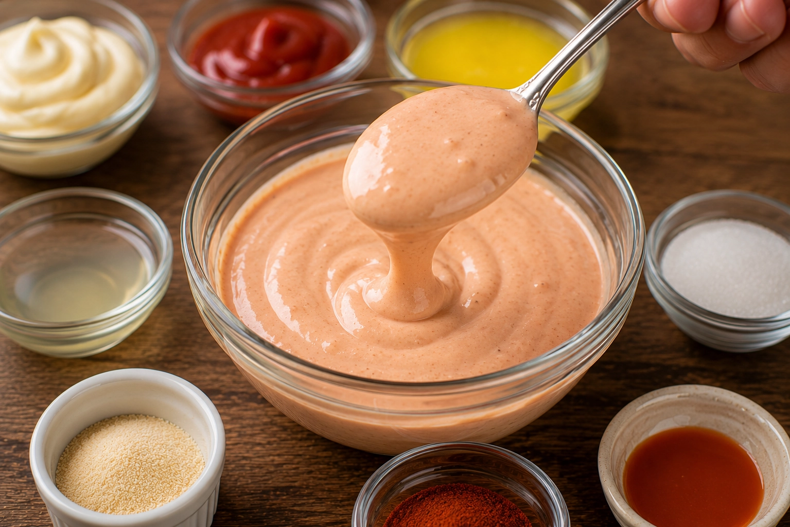Creamy sauce preparation scene