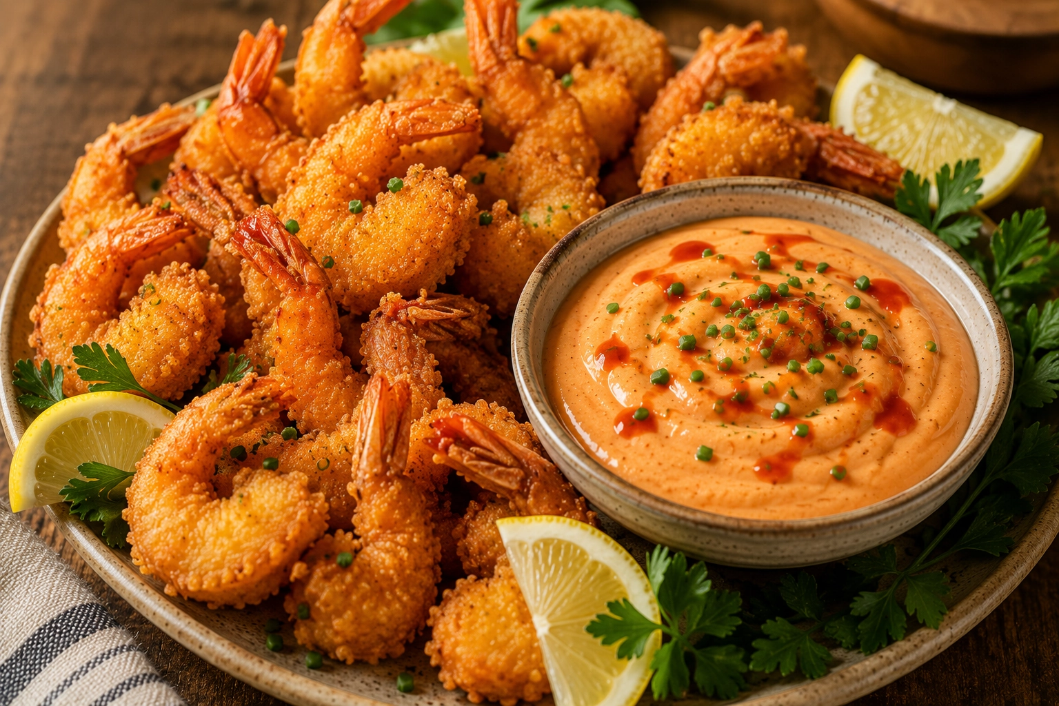 Crispy fried shrimp with dipping sauce