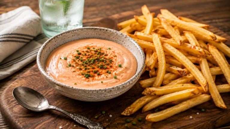 Crispy fries and creamy dipping sauce
