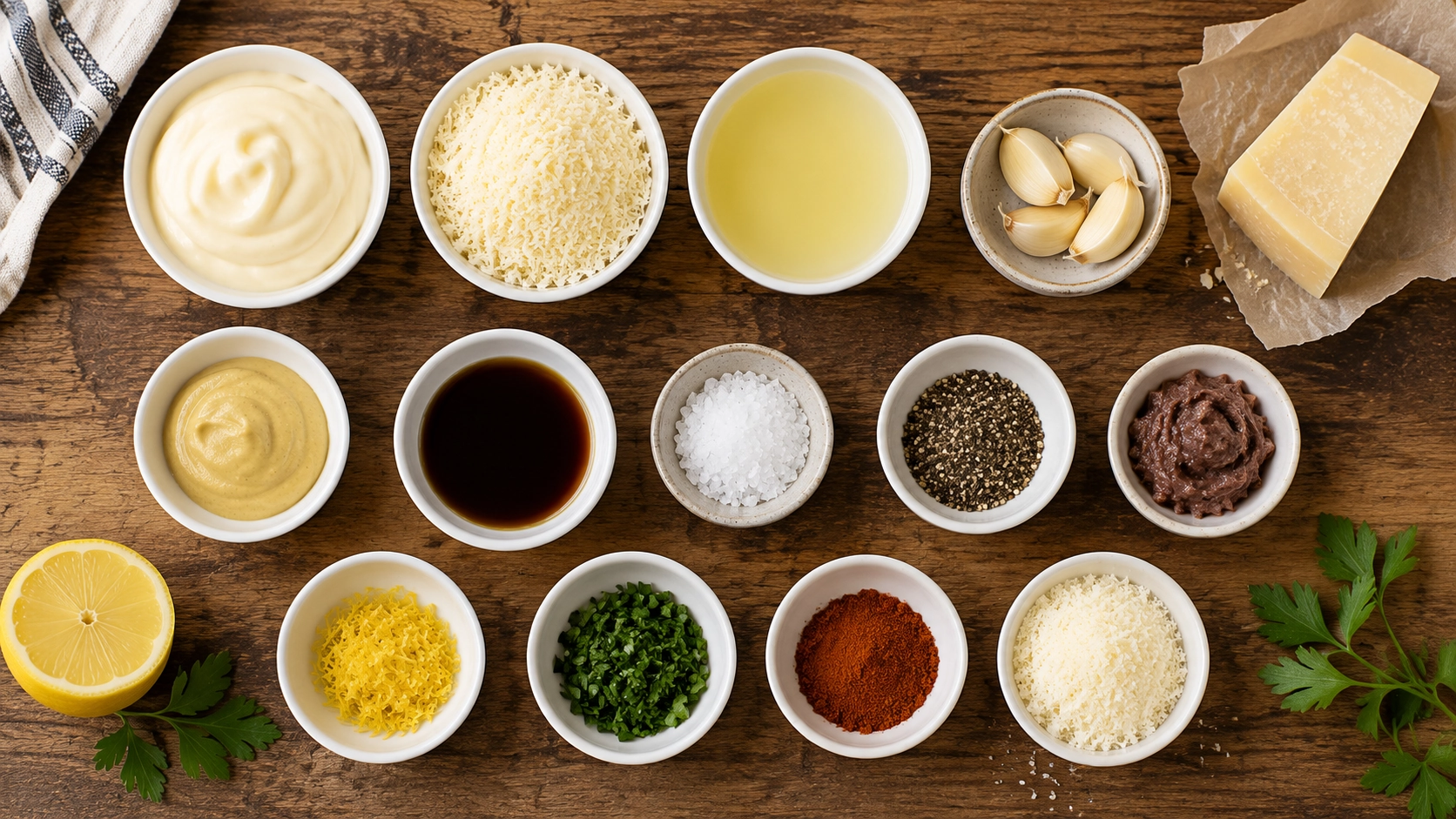 Culinary prep flat lay in warm light