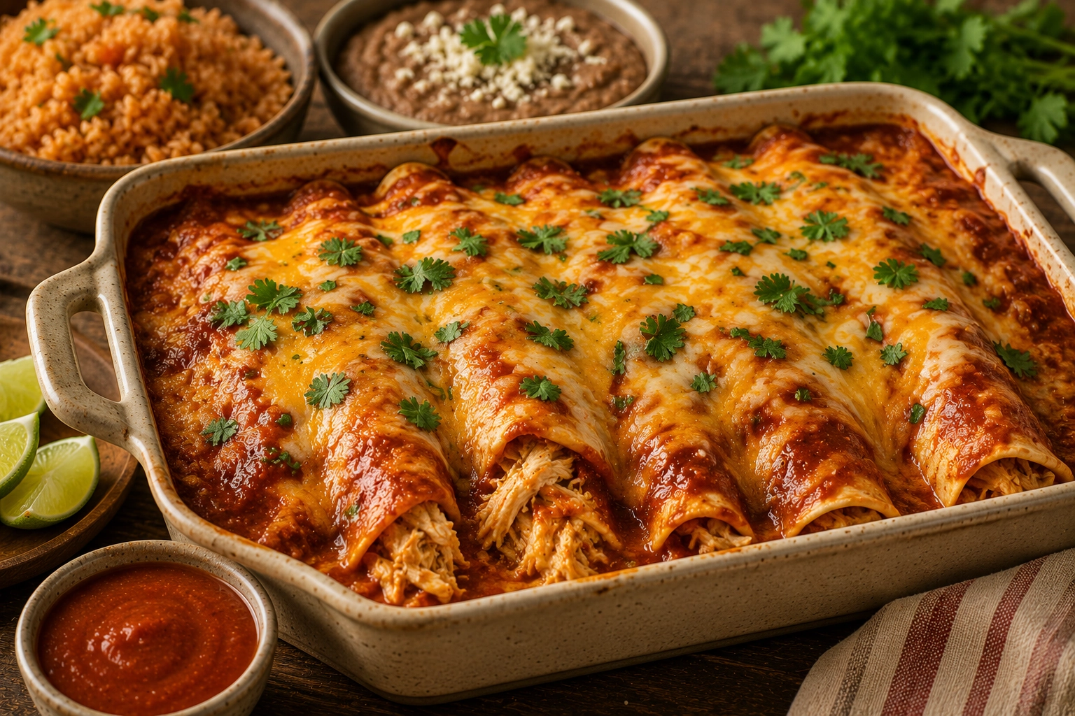 Enchiladas with salsa and sides