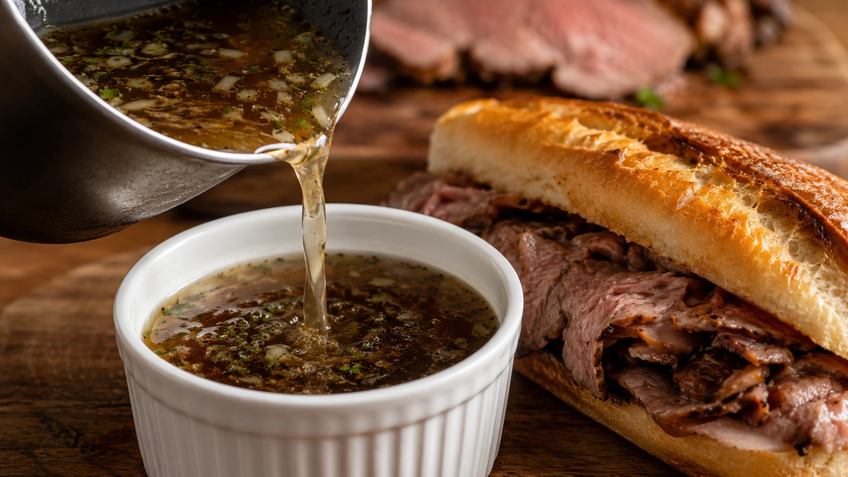 French dip with au jus drizzle