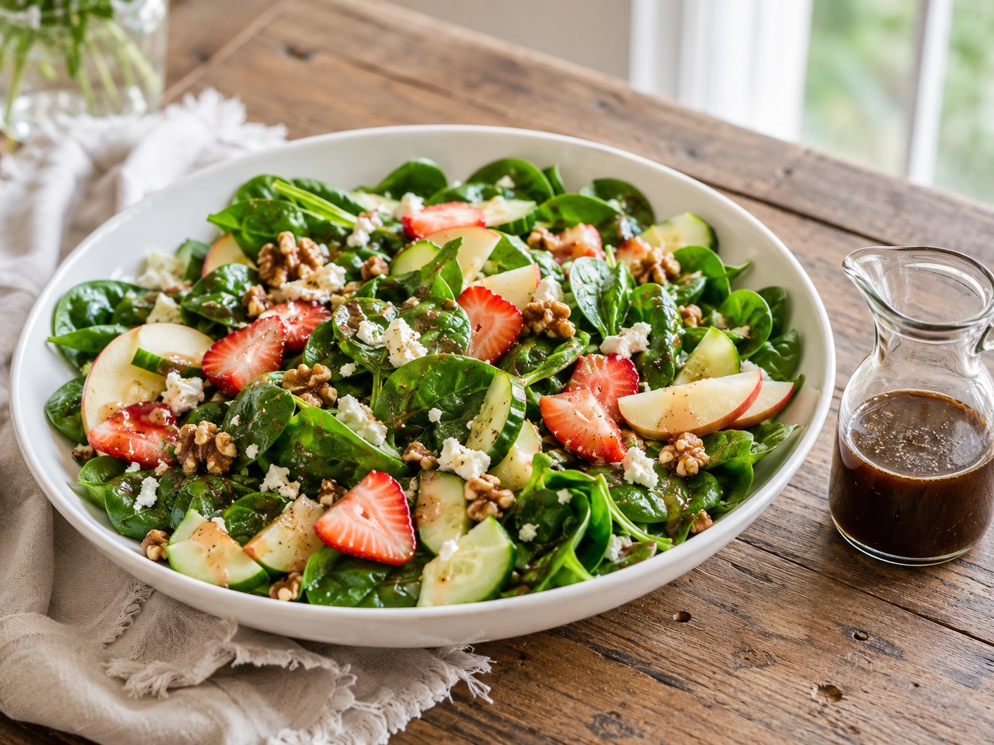 Fresh salad with strawberries and walnuts