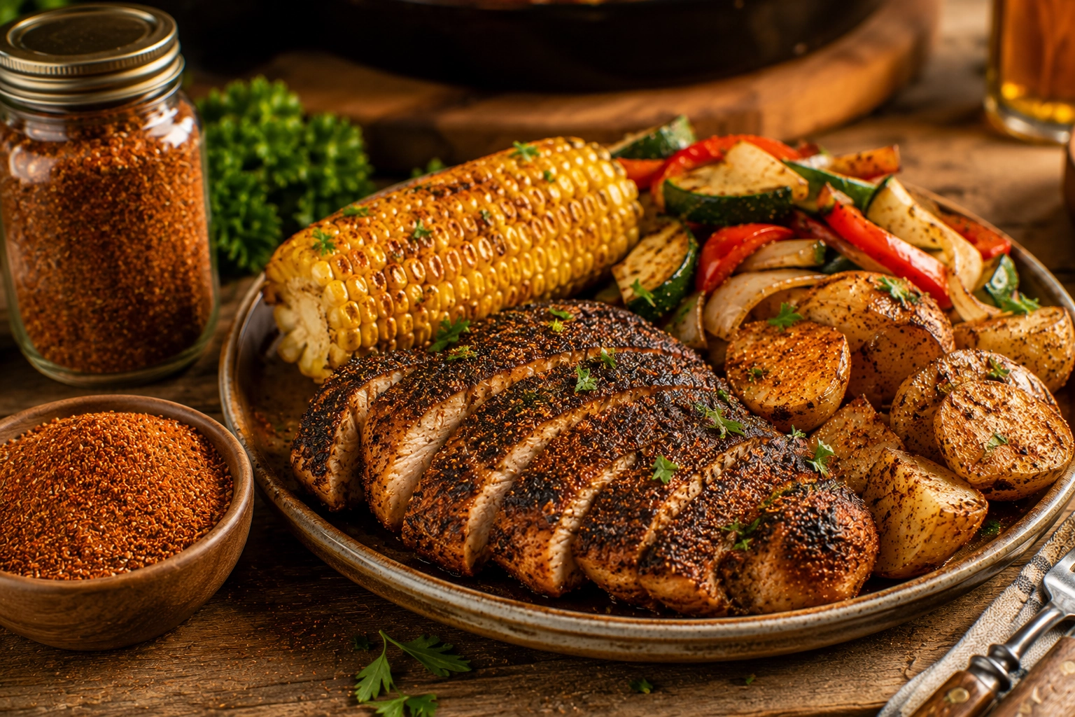 Grilled feast with spices and herbs