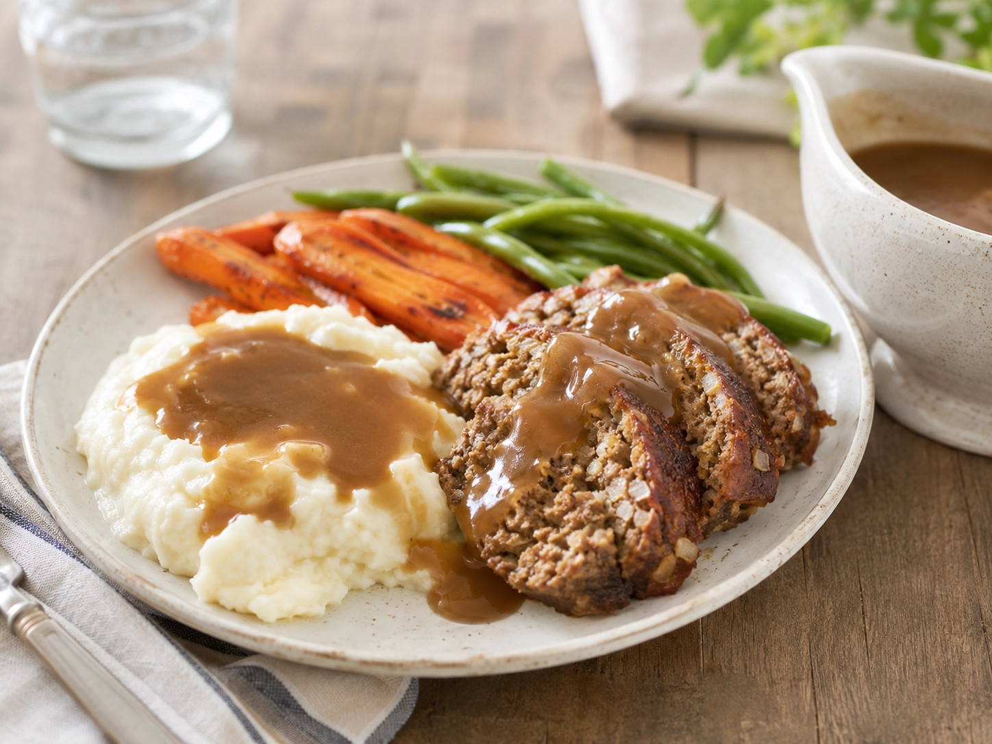 Hearty meatloaf meal on rustic table