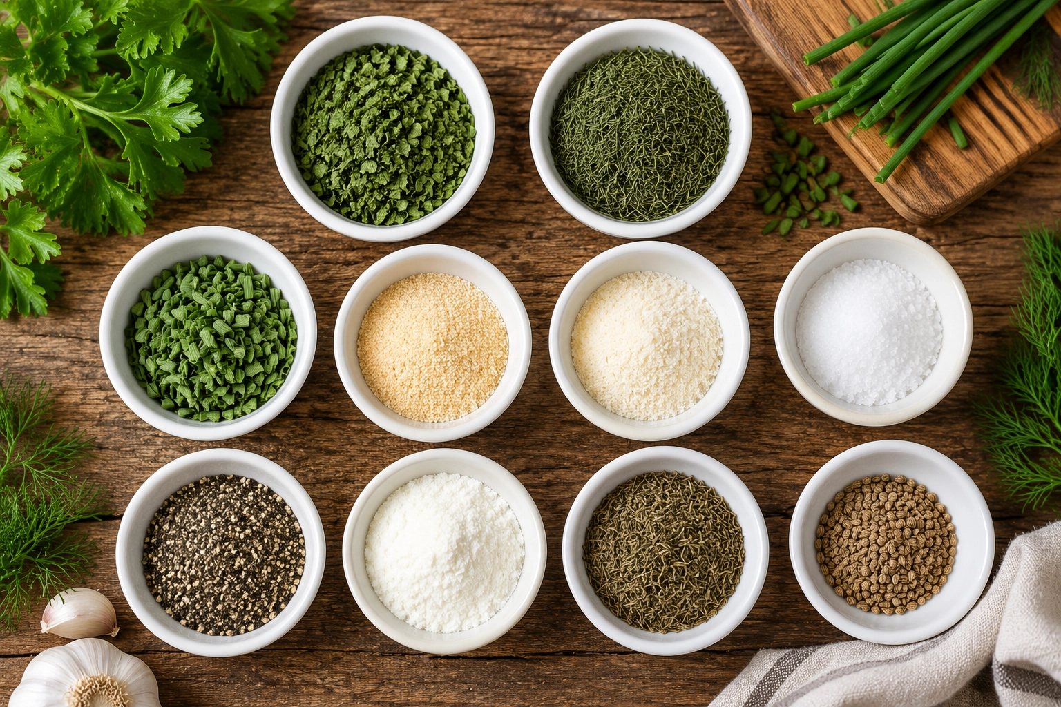 Herb and spice flat lay styling