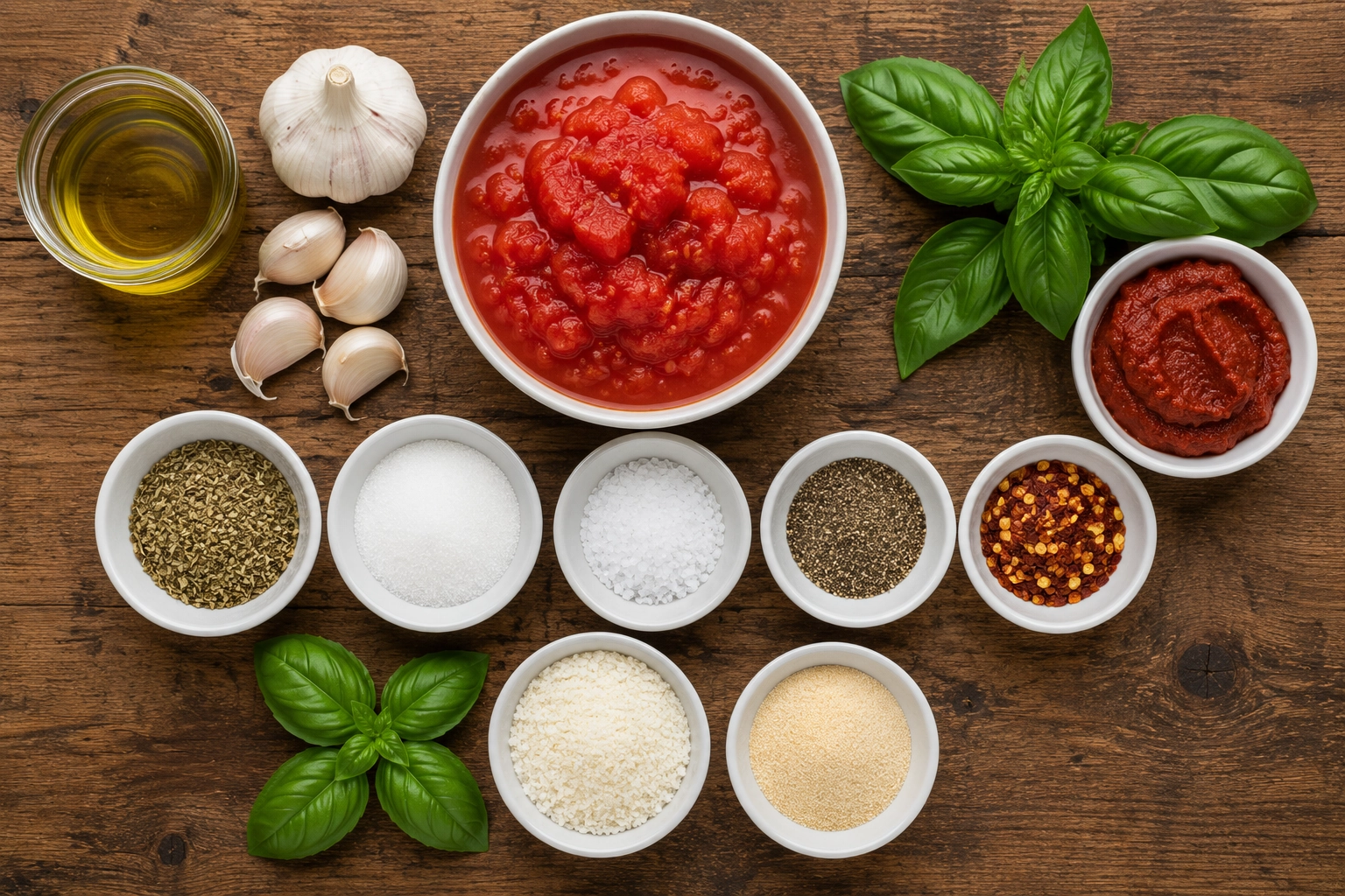 Italian cooking essentials laid out
