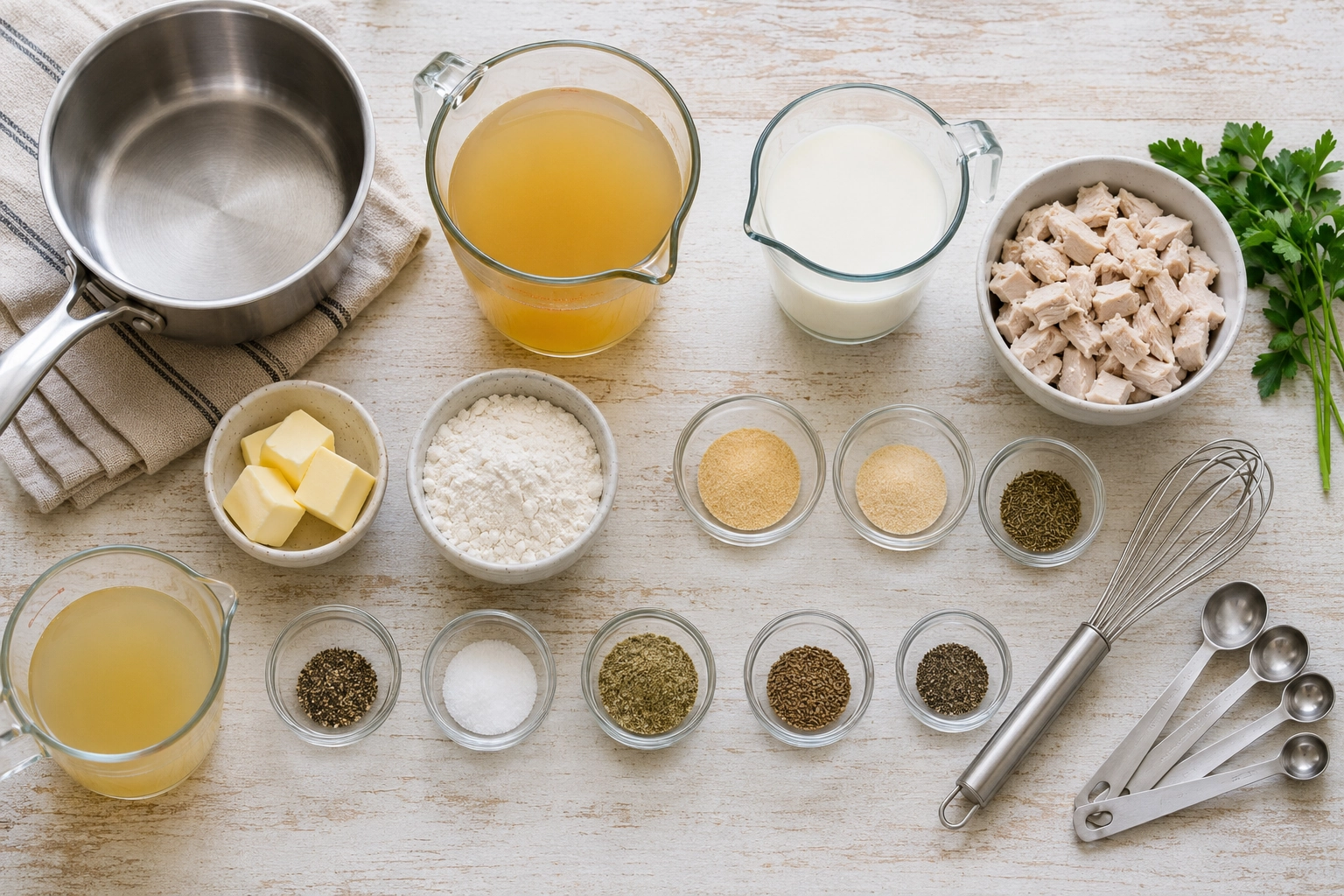 Kitchen prep with ingredients and tools