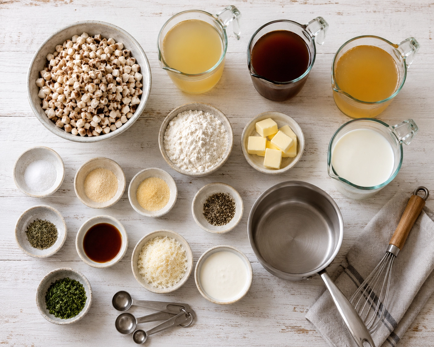 Mise en place for creamy soup