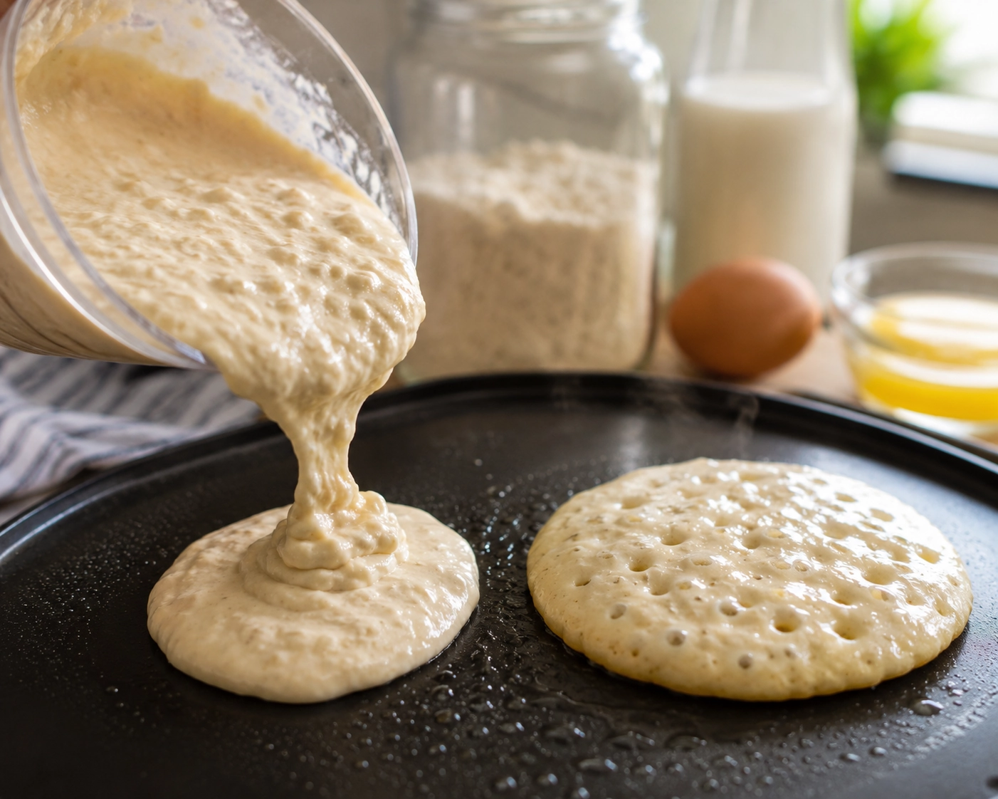Pancake preparation on a sunny morning