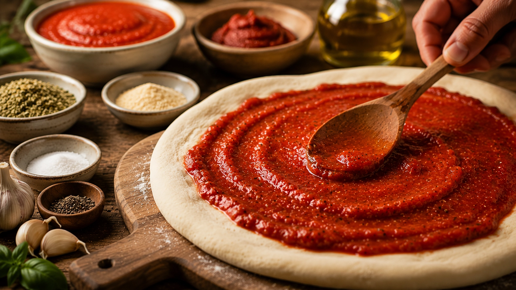 Preparing pizza with fresh ingredients
