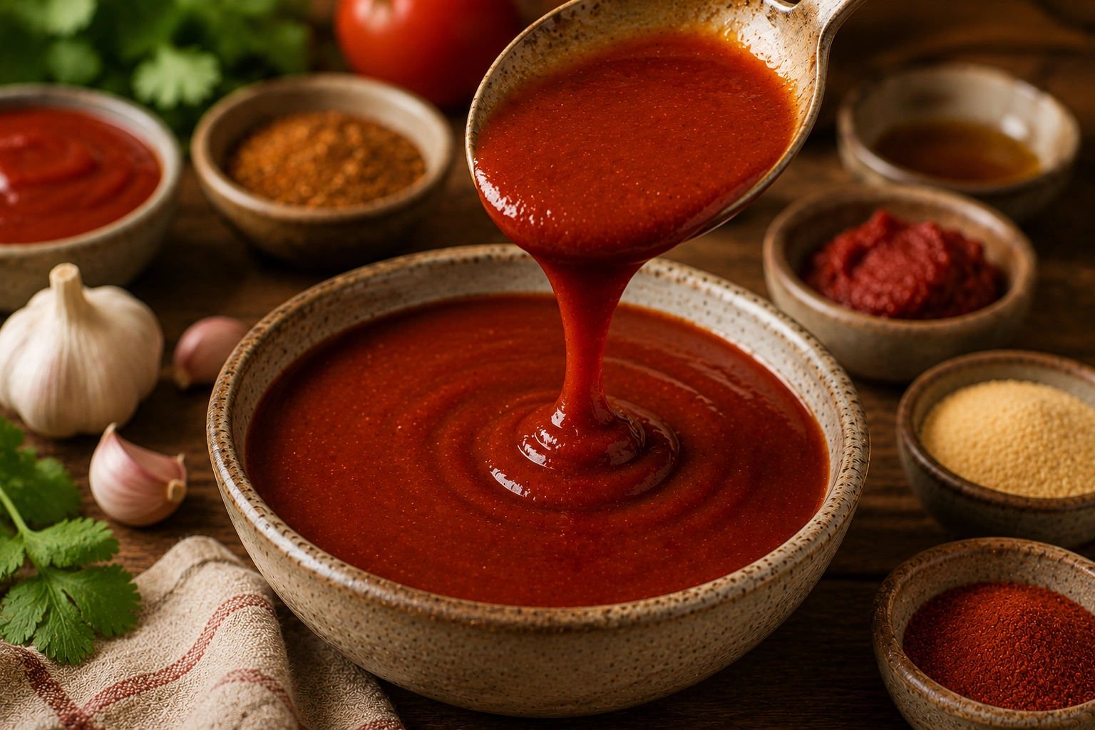Rich sauce and spices still life