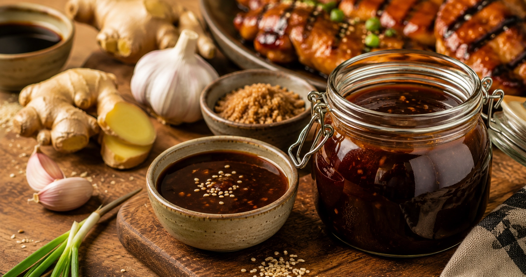 Rustic Asian-inspired sauce and ingredients