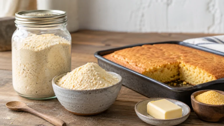 Rustic cornbread and cornmeal scene
