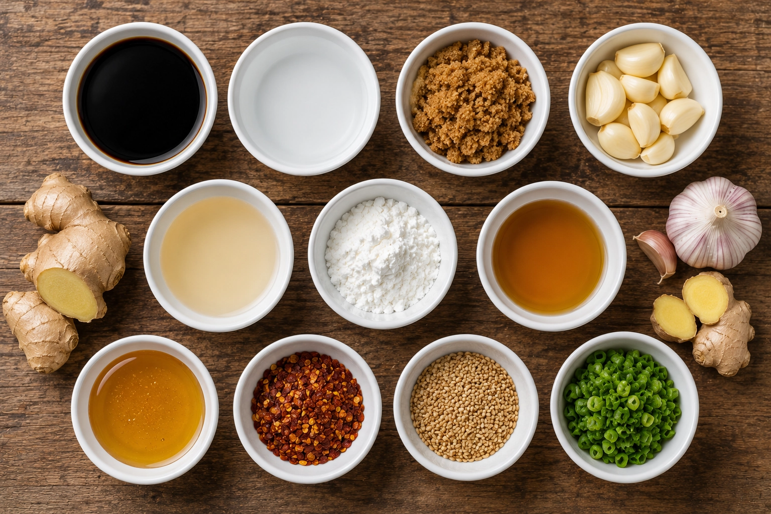 Rustic culinary ingredients on wood