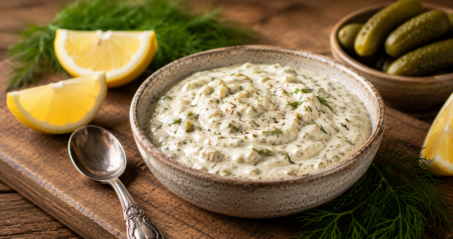 Rustic dill and pickle dip setup