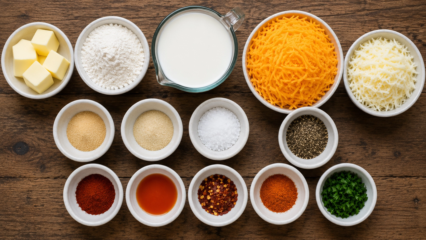 Rustic ingredient prep flat-lay