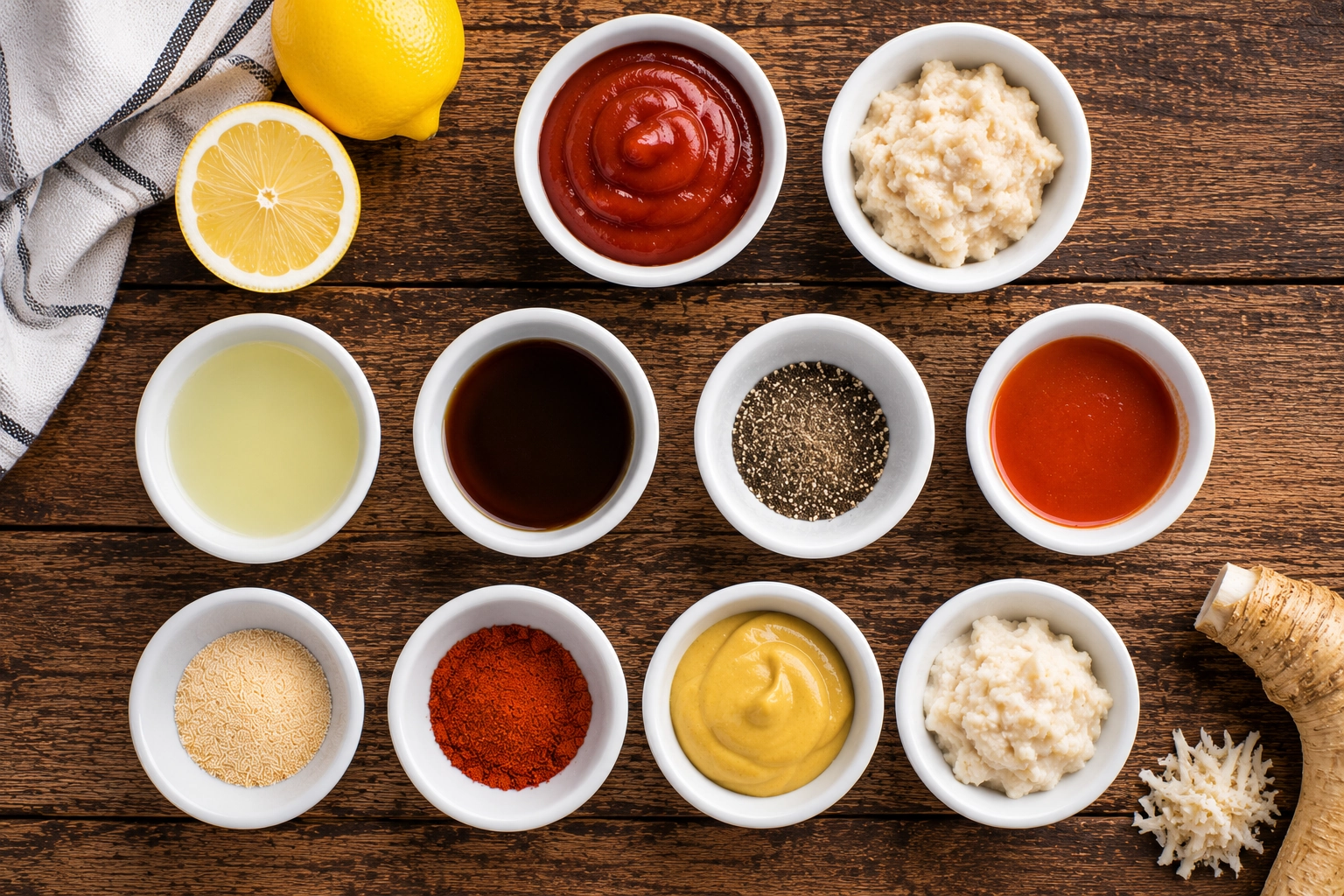 Rustic kitchen condiments and spices