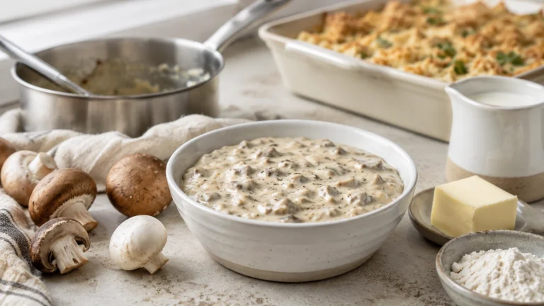 Rustic kitchen mushroom stew prep