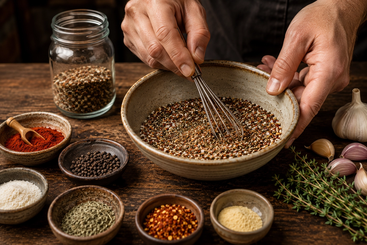 Rustic kitchen spice mix preparation