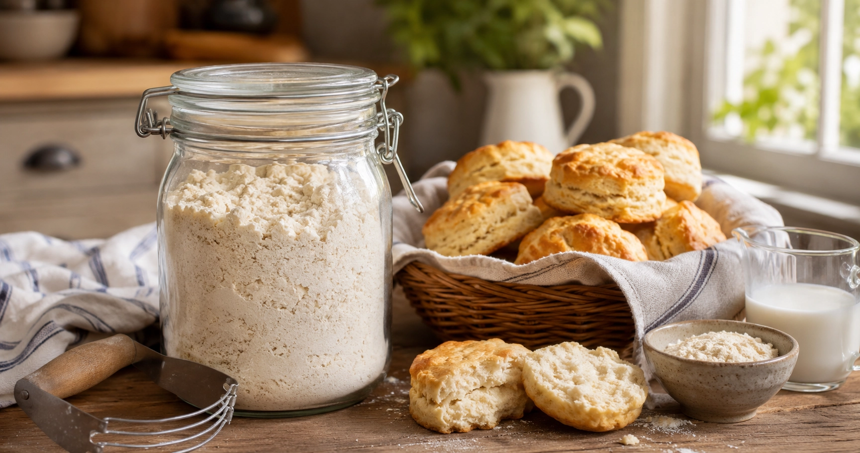Rustic kitchen with fresh-baked biscuits
