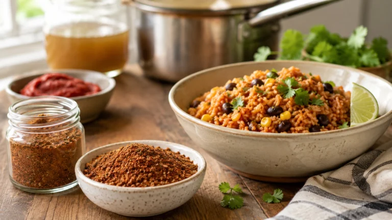 Rustic rice bowl with fresh herbs
