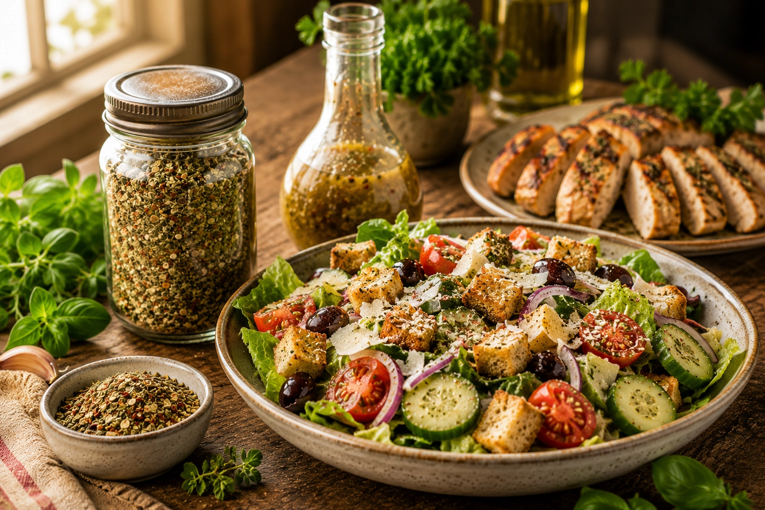 Rustic salad with grilled chicken