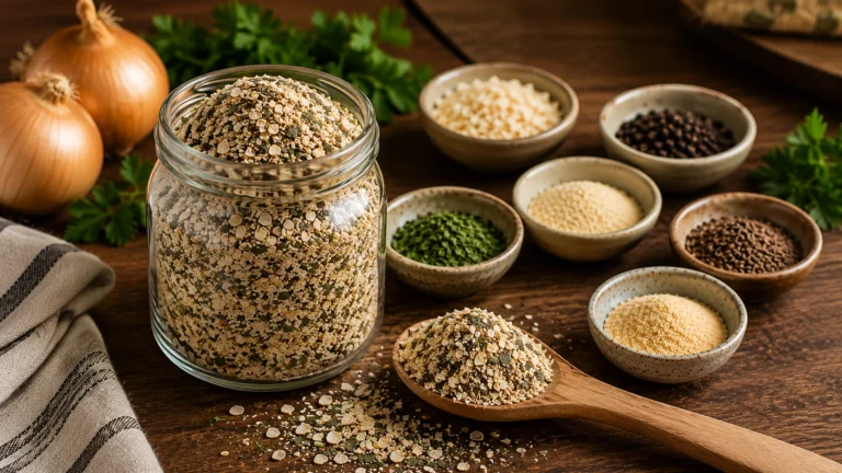 Rustic seasoning prep on wooden table