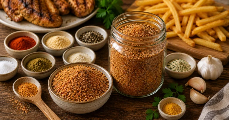 Rustic spice mix and sides spread