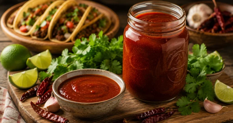 Salsa, tacos, and fresh ingredients