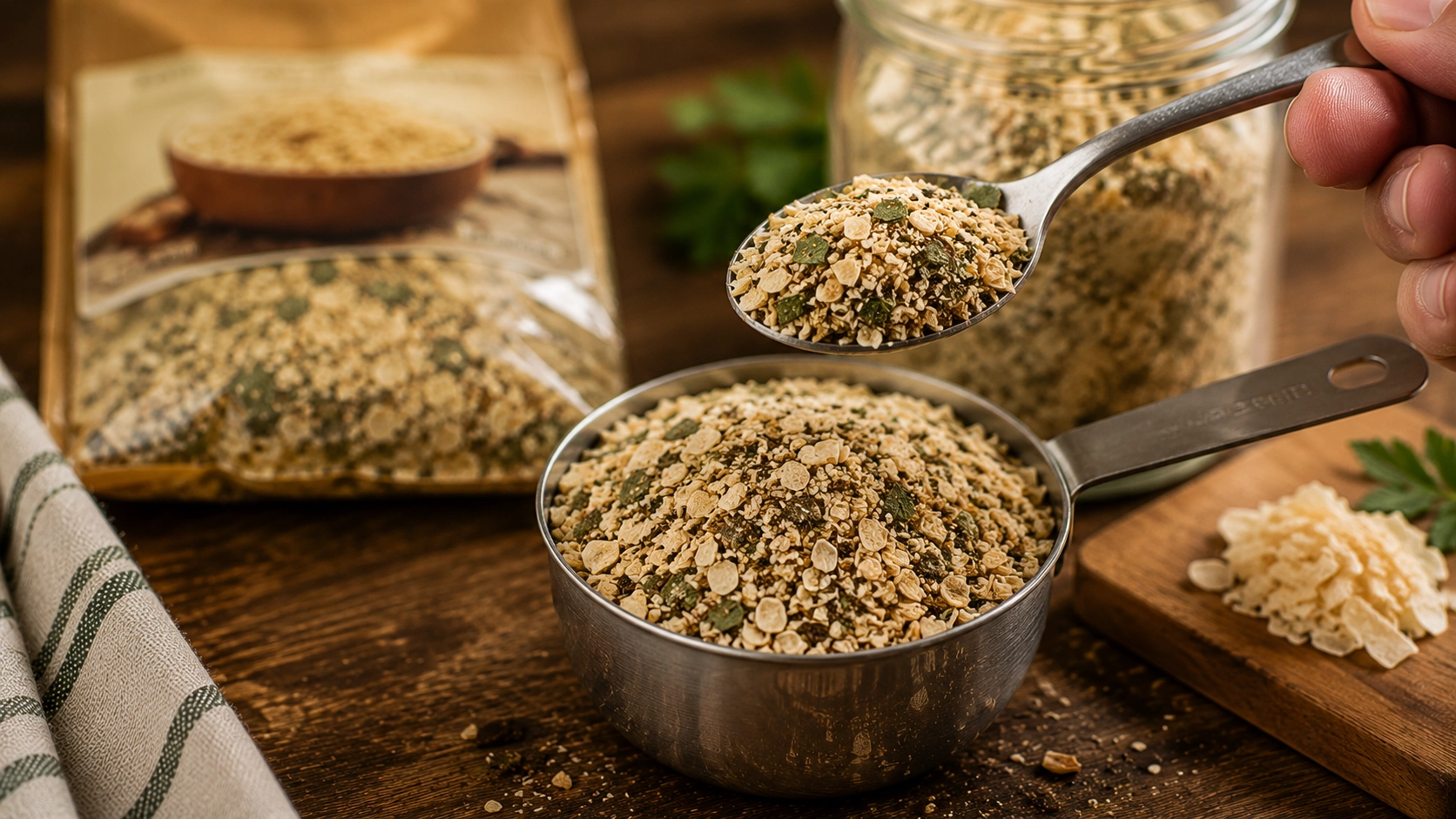 Seasoning prep on rustic kitchen table