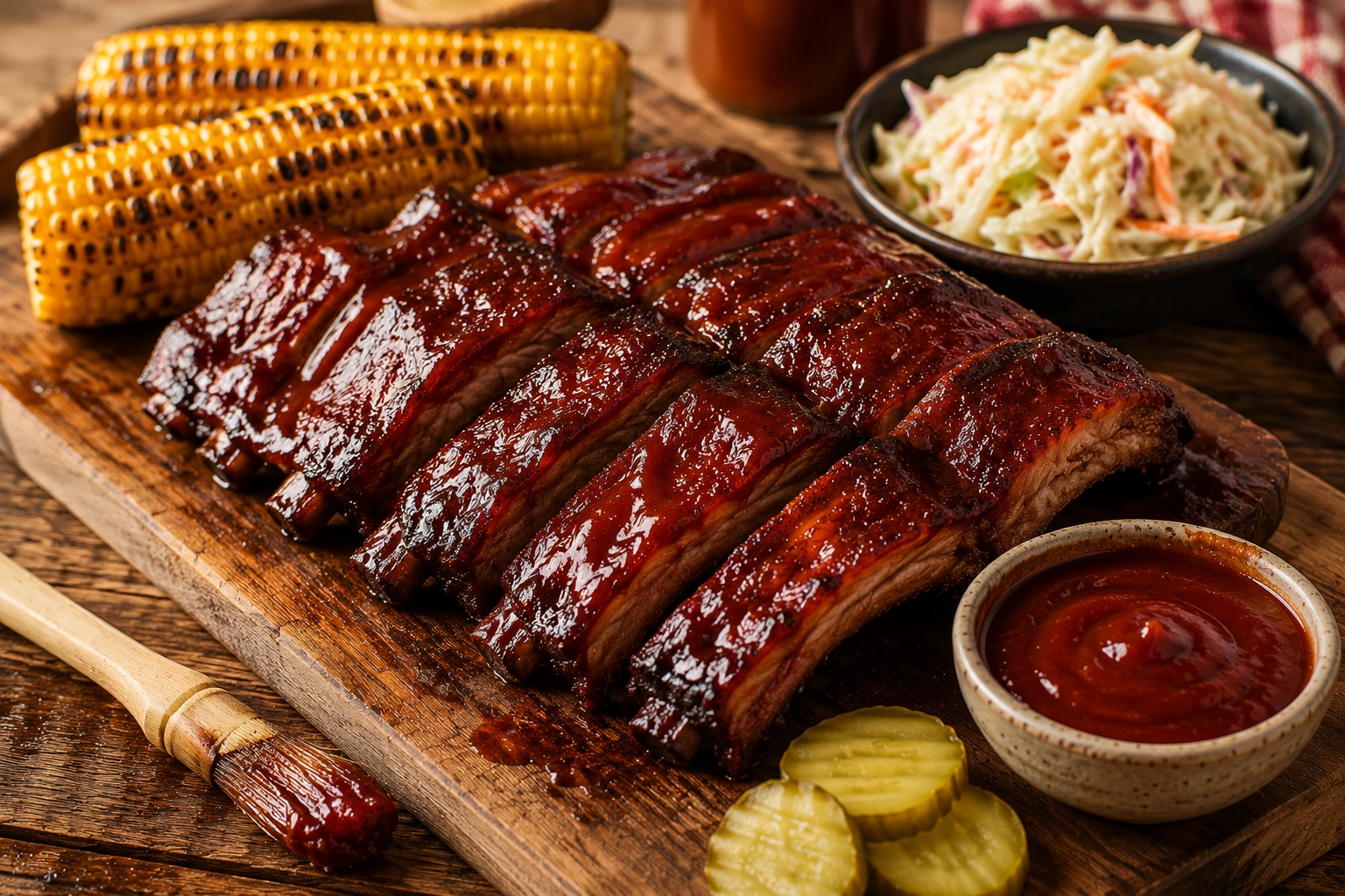 Smoky barbecue feast on rustic wood