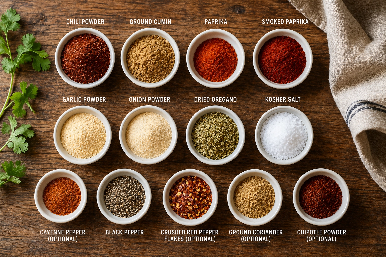 Spice organization on rustic wood