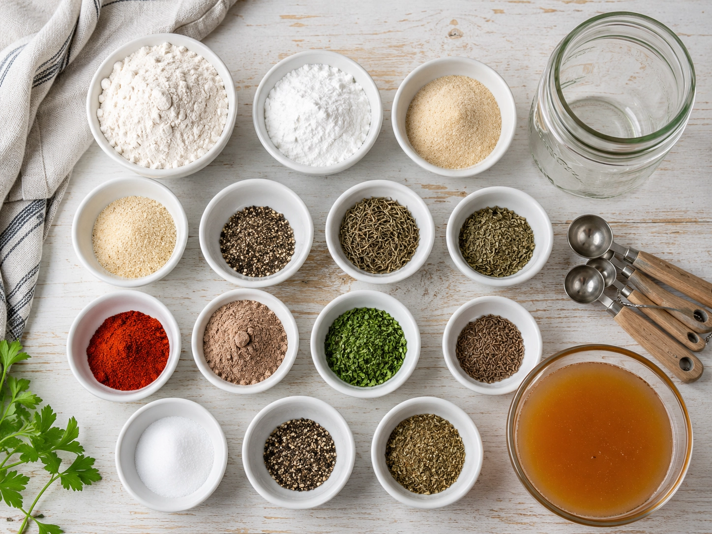 Spices and herbs in neat arrangement