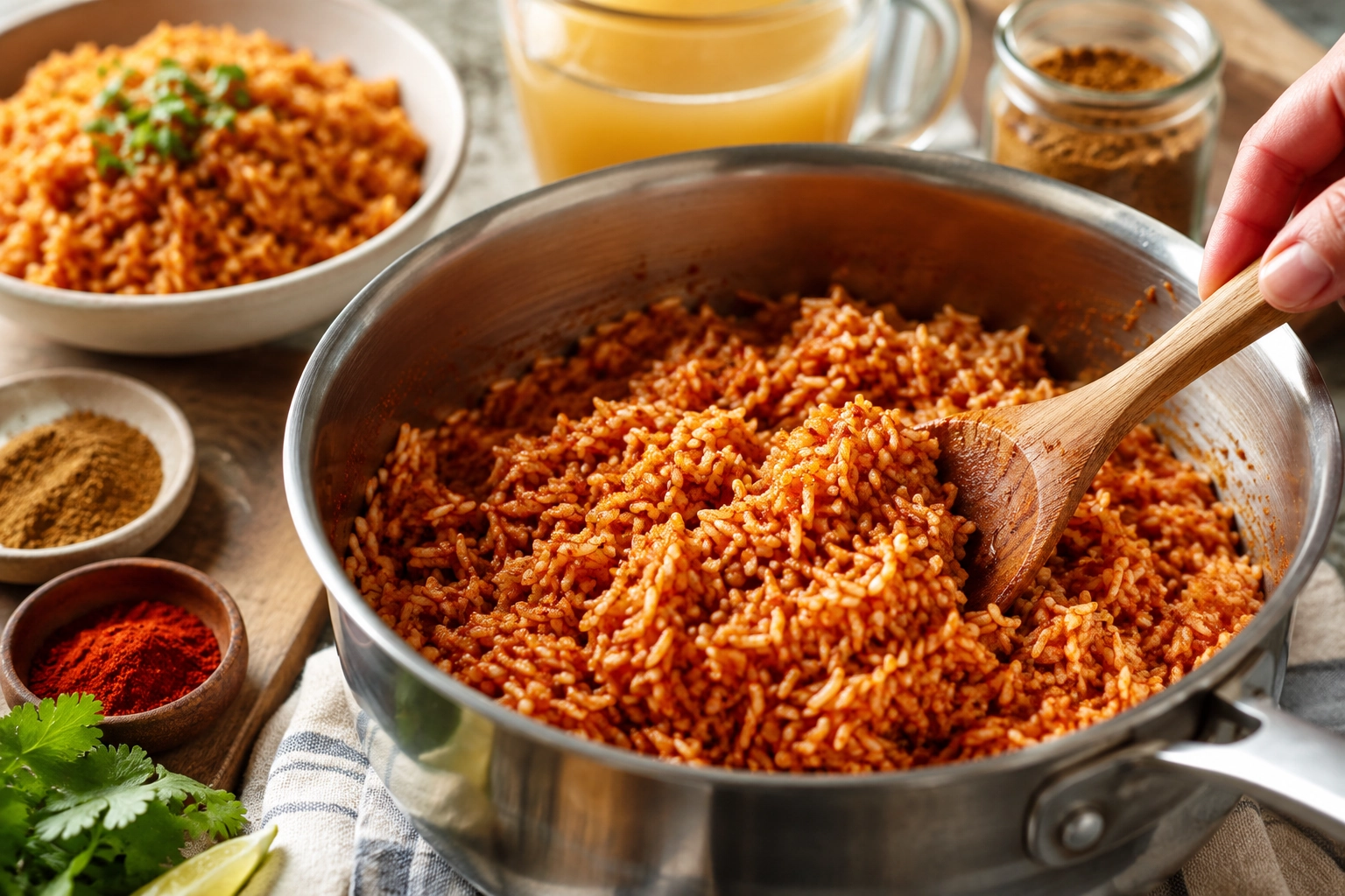 Stirring seasoned rice in a kitchen2