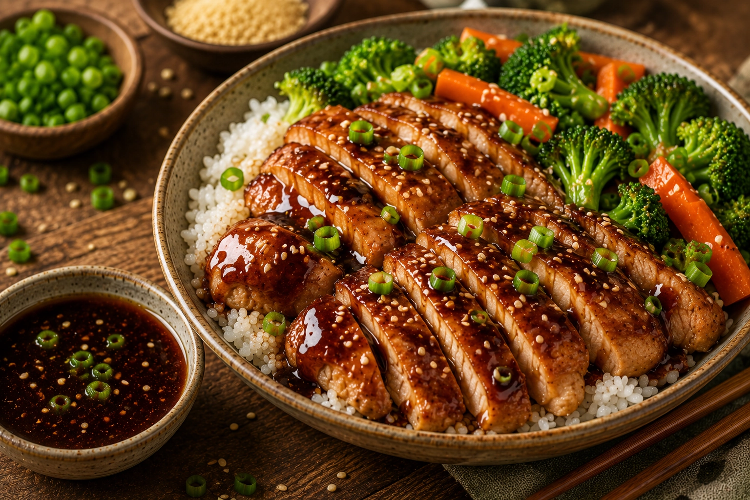 Teriyaki chicken bowl with vegetables